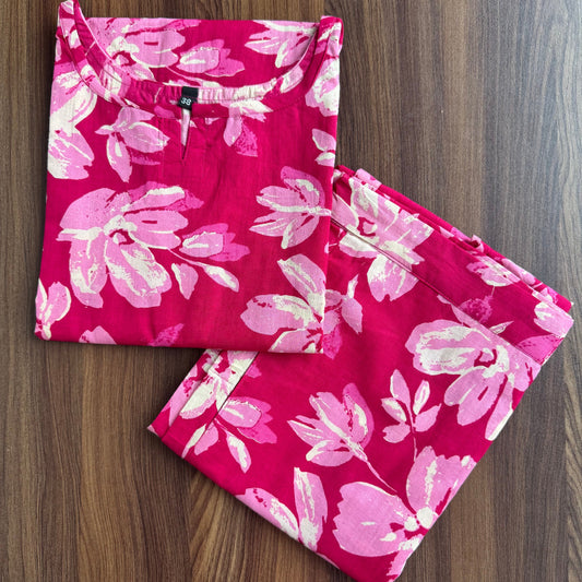 Jasmine White Flower - Pink - Cord Set - Pure Cotton