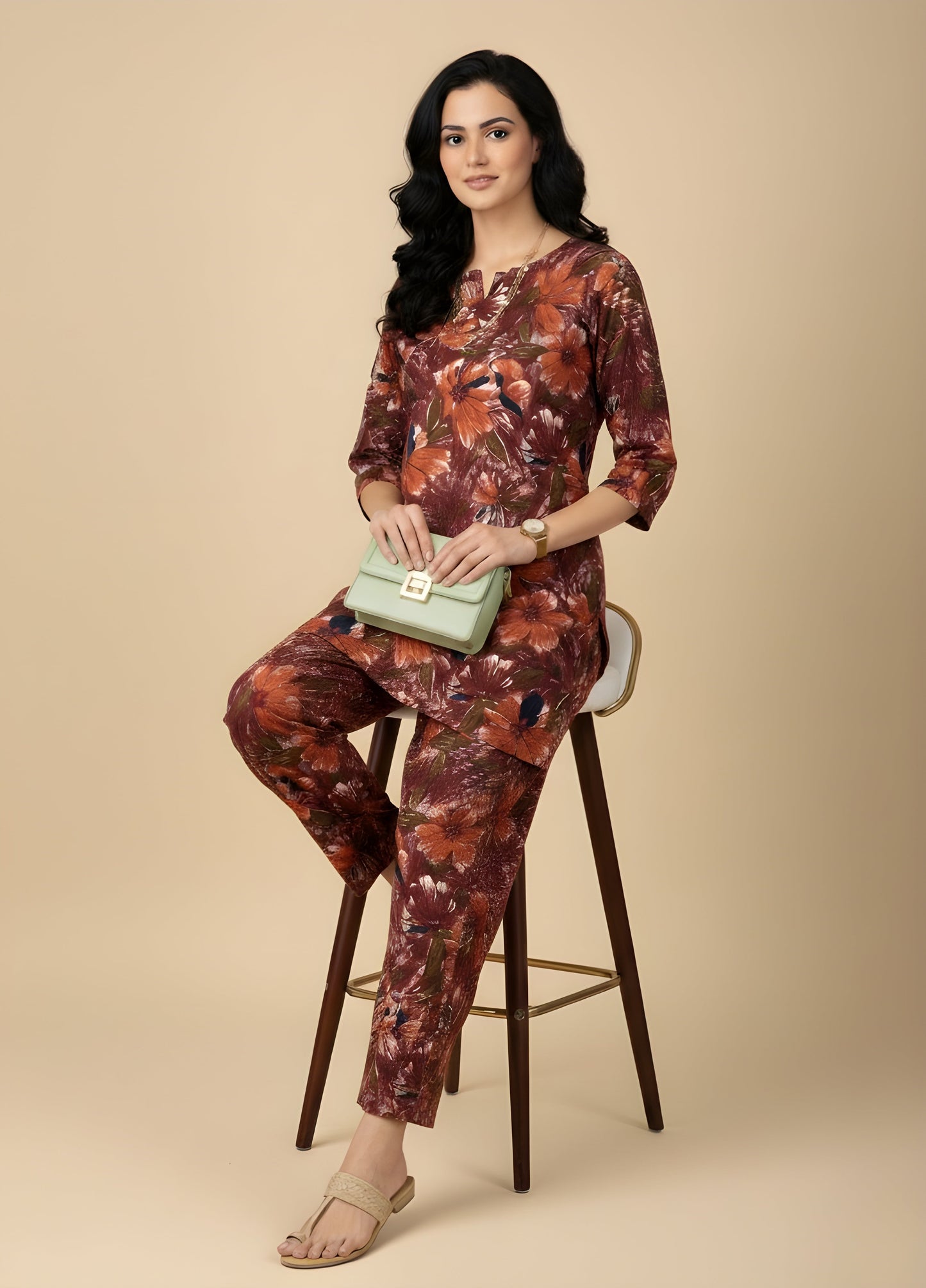 Floral Wine - Cord Set - Soft Rayon