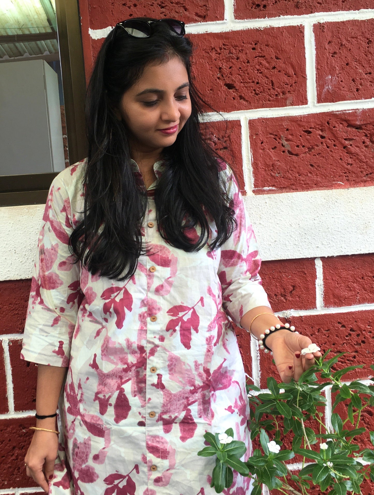 Knee Length - Purple White Petals  - Cord Sets - Pure Cotton