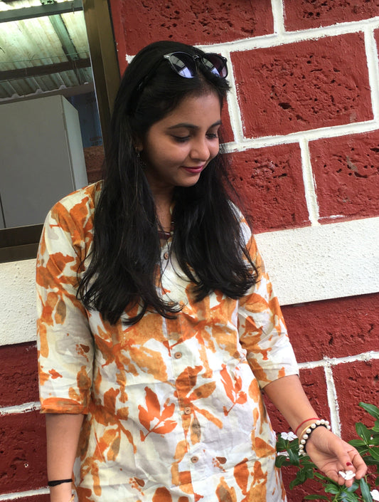 Knee Length - Yellow White Petals  - Cord Sets - Pure Cotton