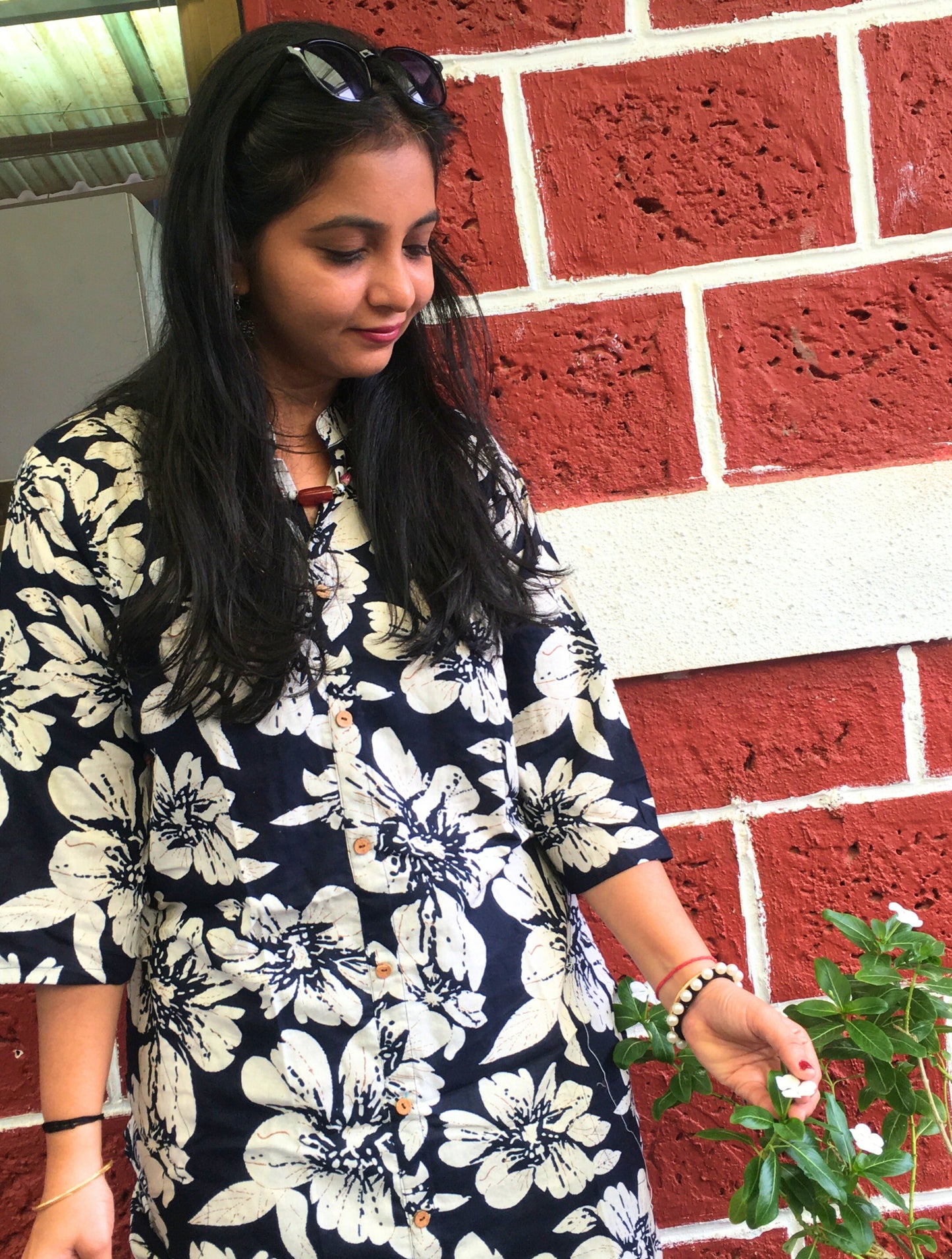 Cord Sets - Hibiscus Navy Blue - Knee Length - Pure Cotton