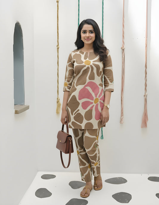 BIg Sunflower - Brown Pink - Cord Set - Pure Cotton