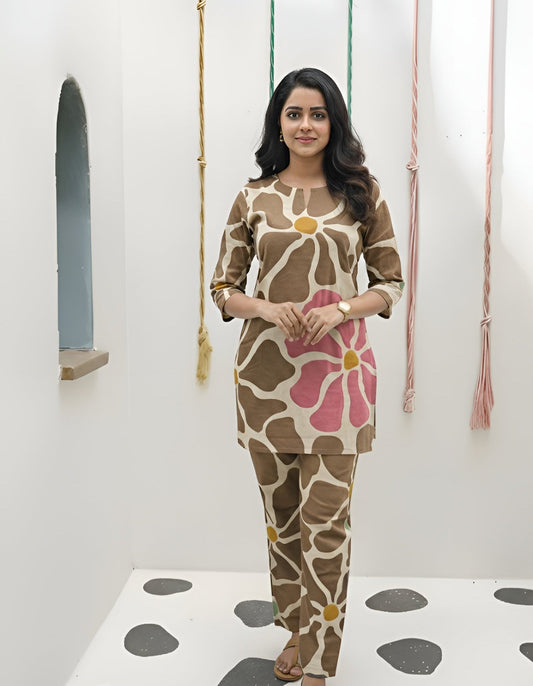 BIg Sunflower - Brown Pink - Cord Set - Pure Cotton