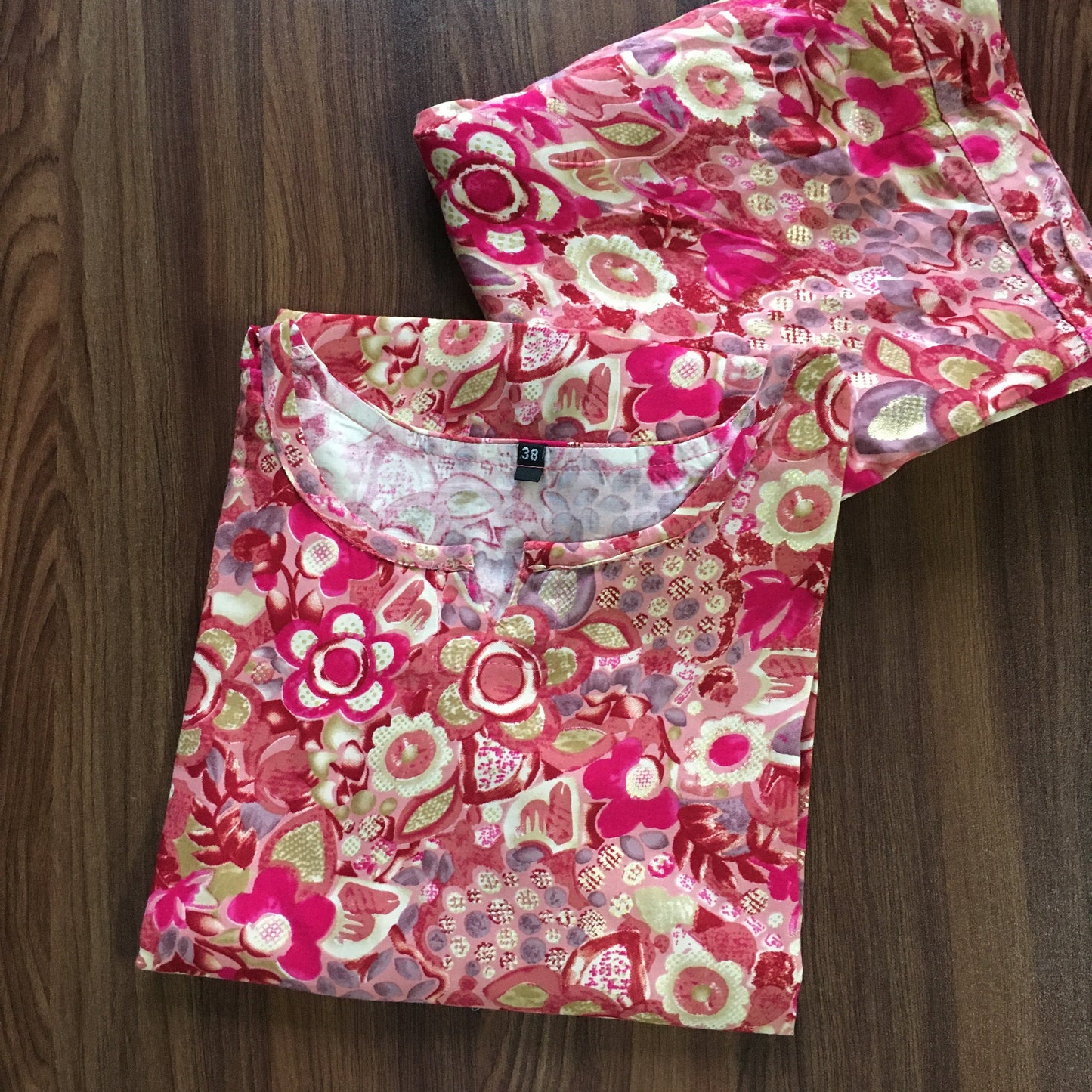 Cord Set - Red Pink Flower - Soft Rayon