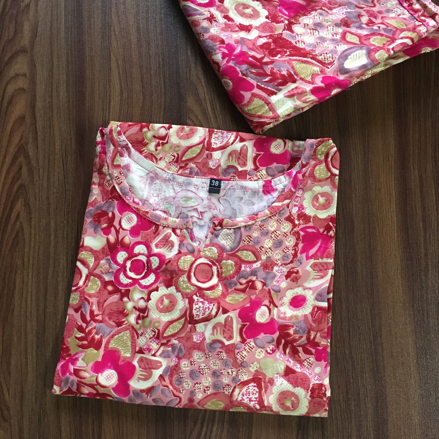 Cord Set - Red Pink Flower - Soft Rayon