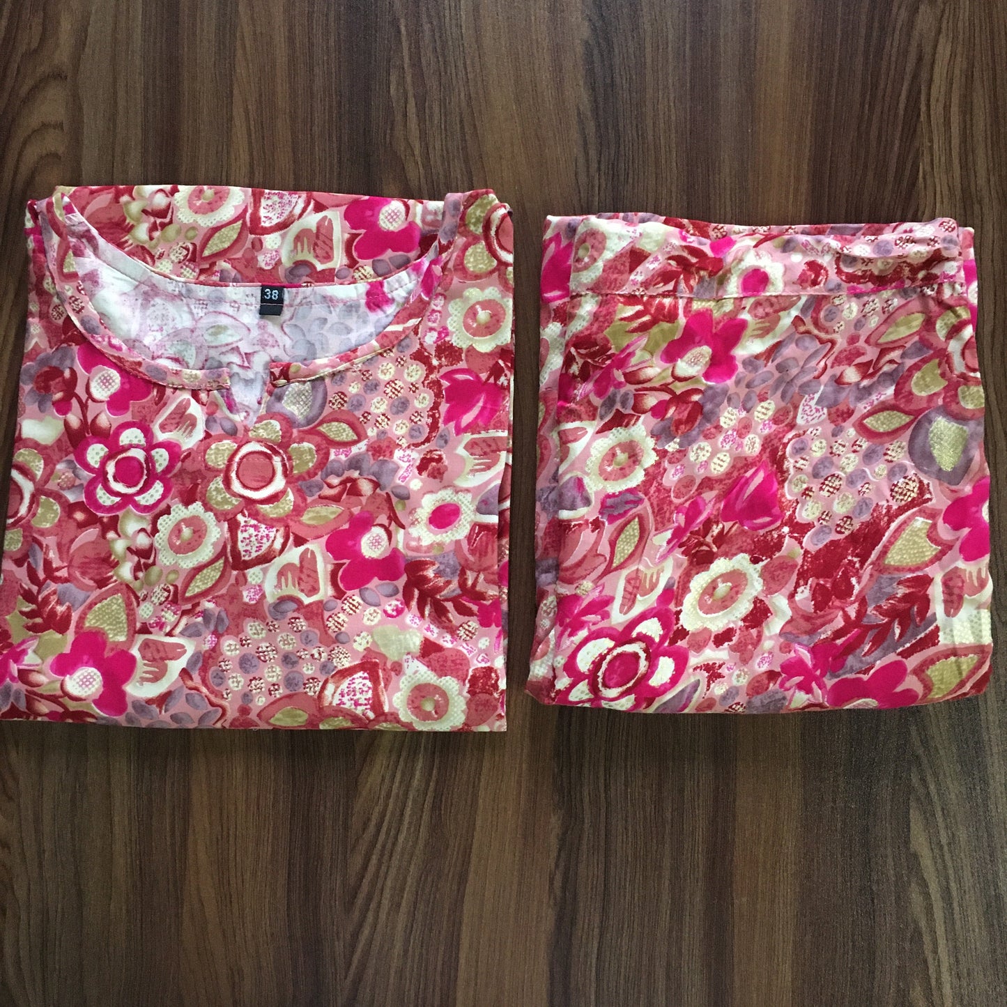 Cord Set - Red Pink Flower - Soft Rayon