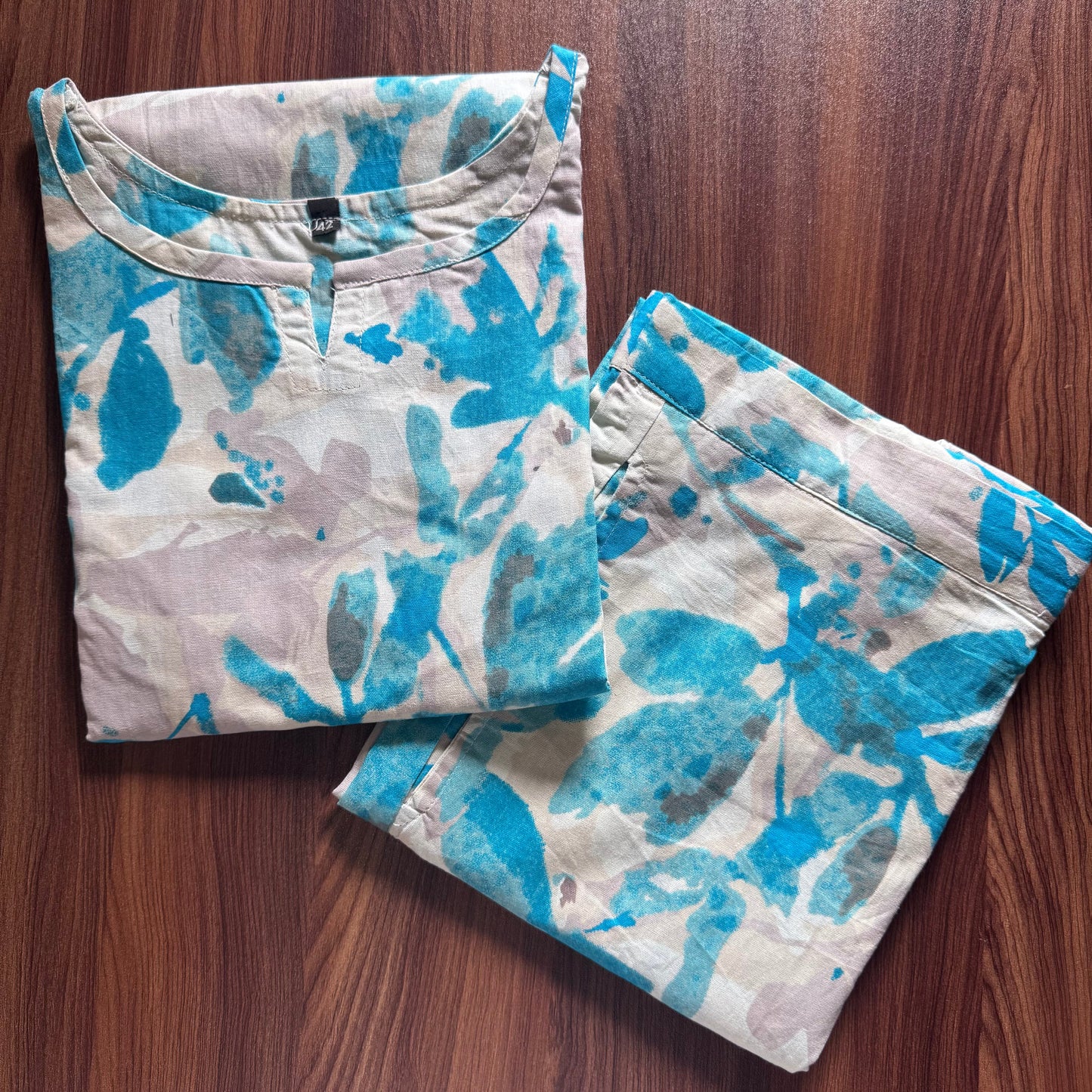 Blue White Petals - Cord Sets - Pure Cotton