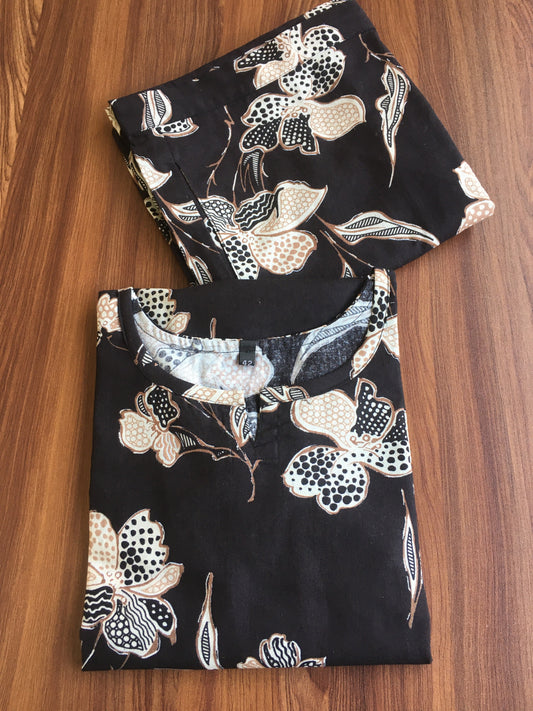 Flower & Leaf - Black - Cord Set - Pure Cotton