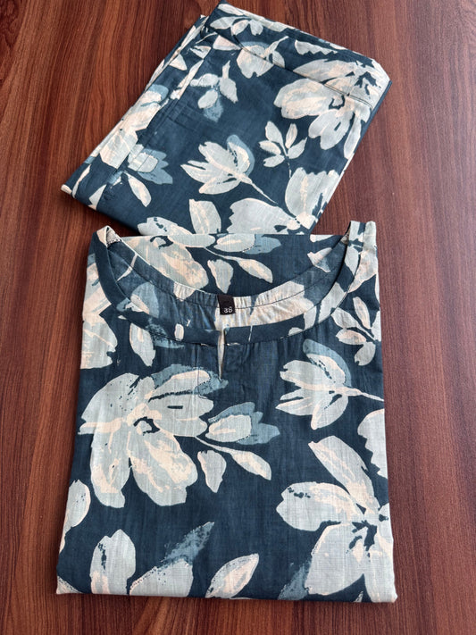 Jasmine White Flower - Peacock Blue - Cord Set - Pure Cotton