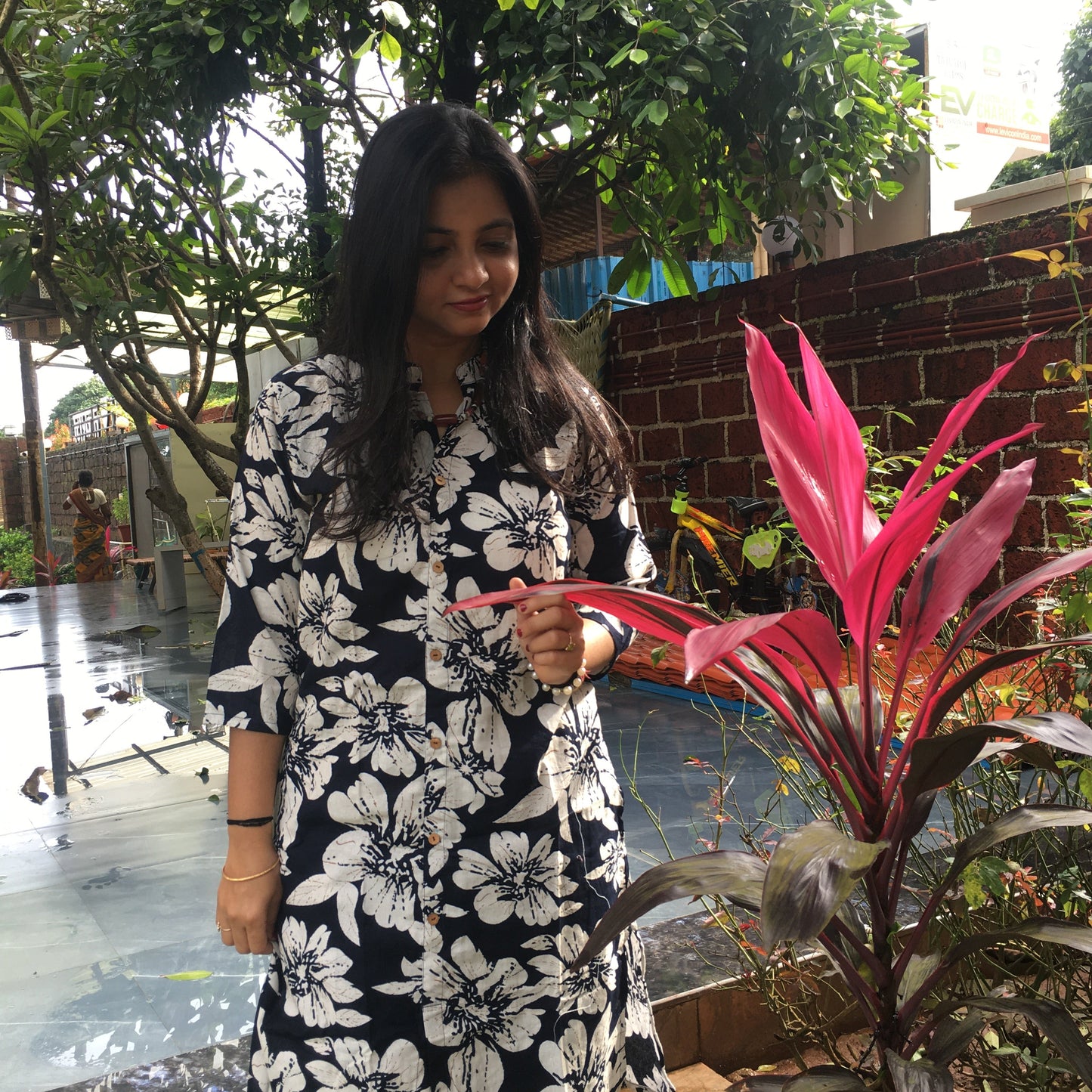 Cord Sets - Hibiscus Navy Blue - Knee Length - Pure Cotton