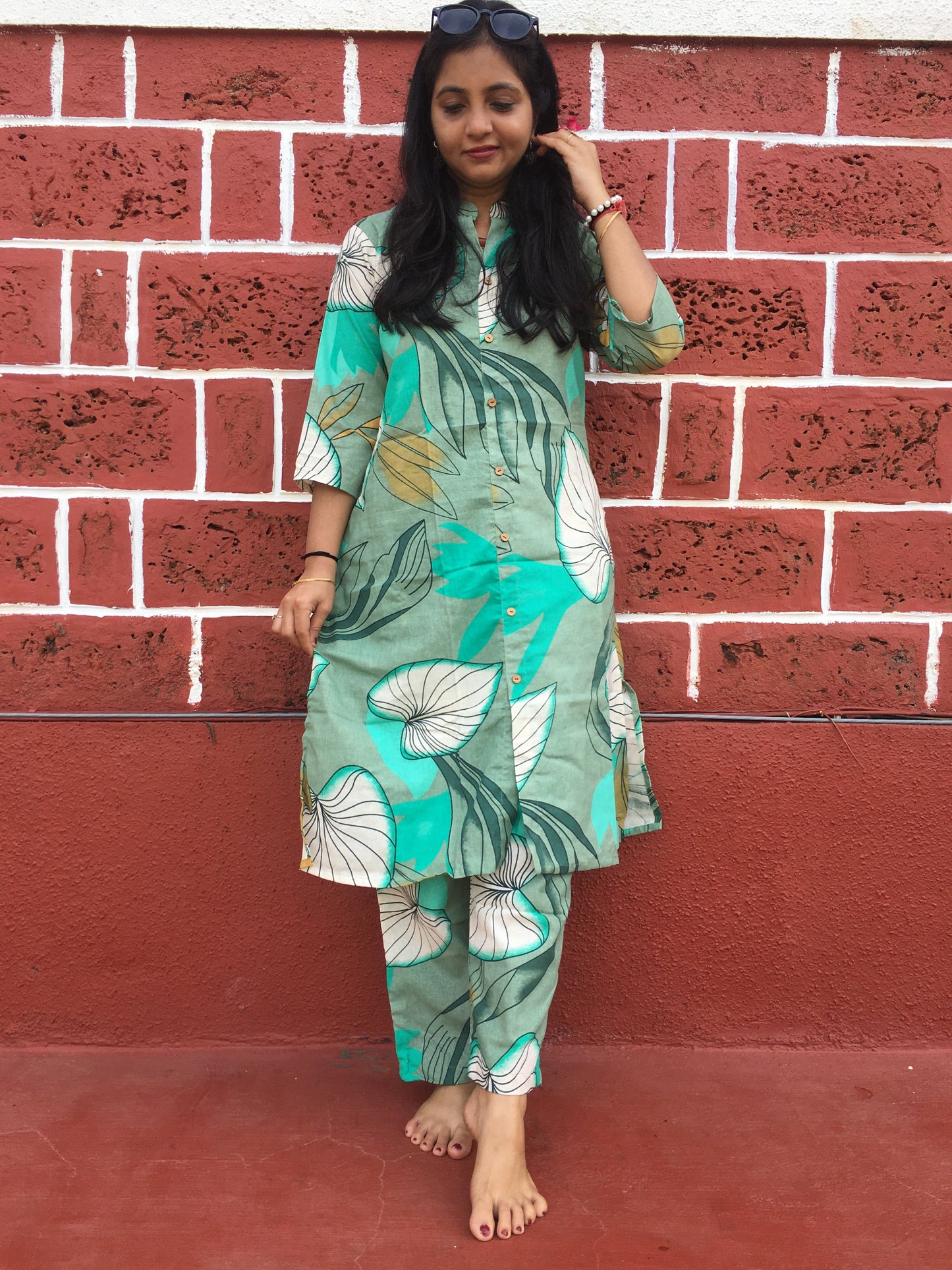 Knee Length- Lotus Sea Green - Cord Sets - Pure Cotton