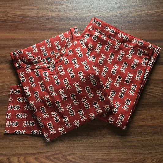 Ajrakh Maroon flower - Cord Set - Pure Cotton