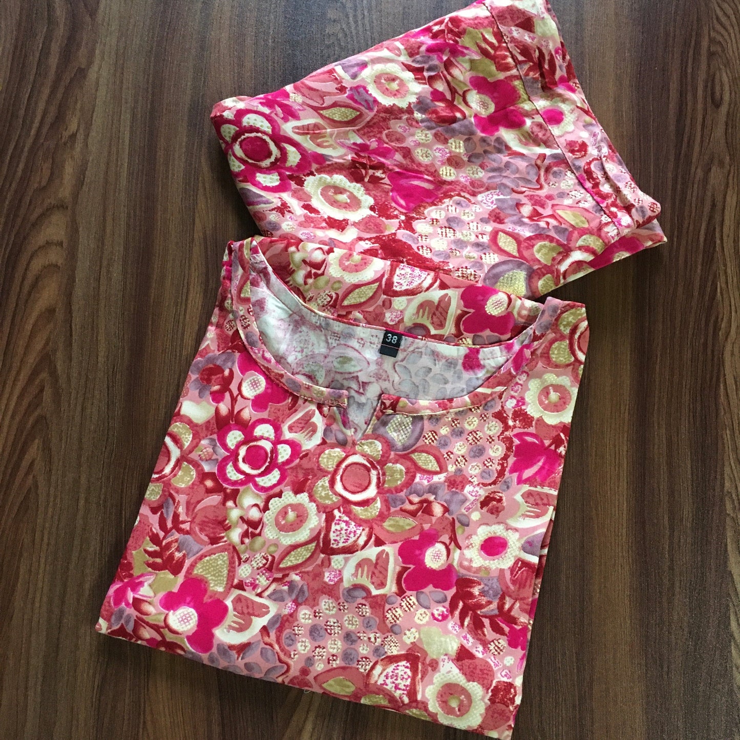 Cord Set - Red Pink Flower - Soft Rayon