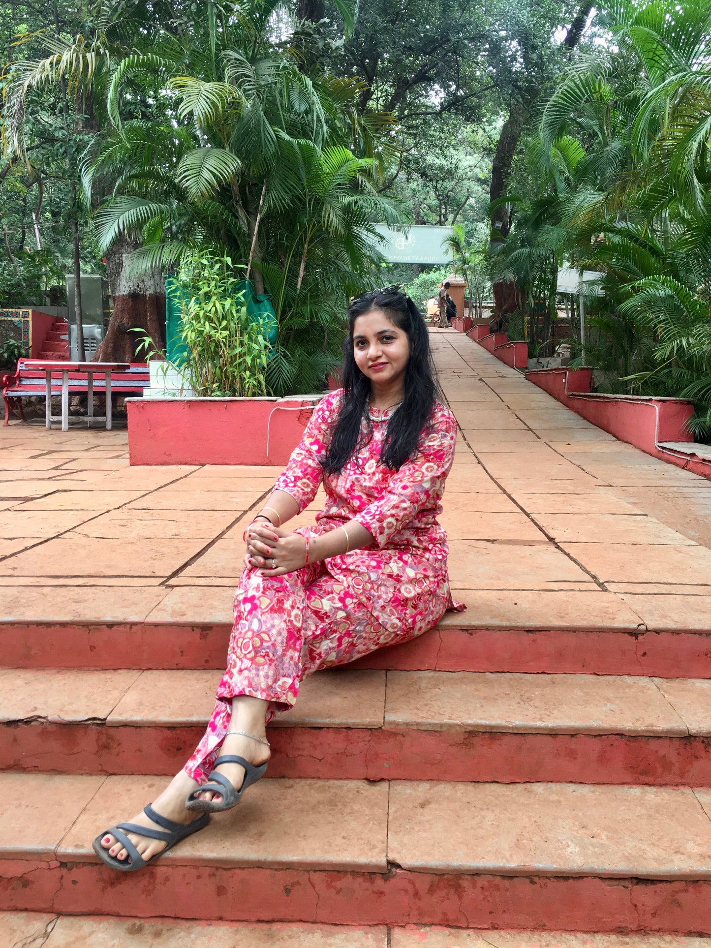 Cord Set - Red Pink Flower - Soft Rayon