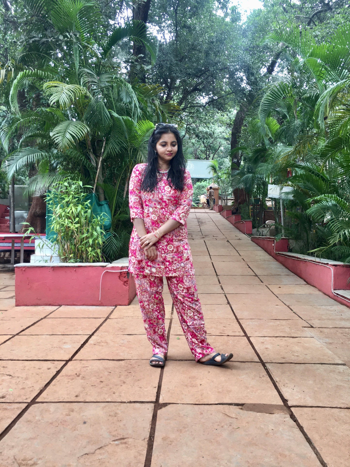 Cord Set - Red Pink Flower - Soft Rayon