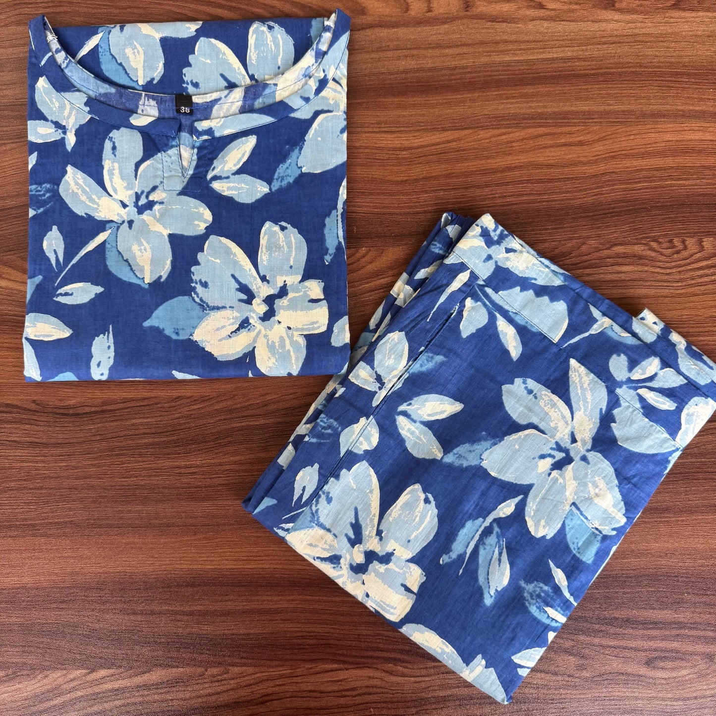 Jasmine White Flower - Blue - Cord Set - Pure Cotton